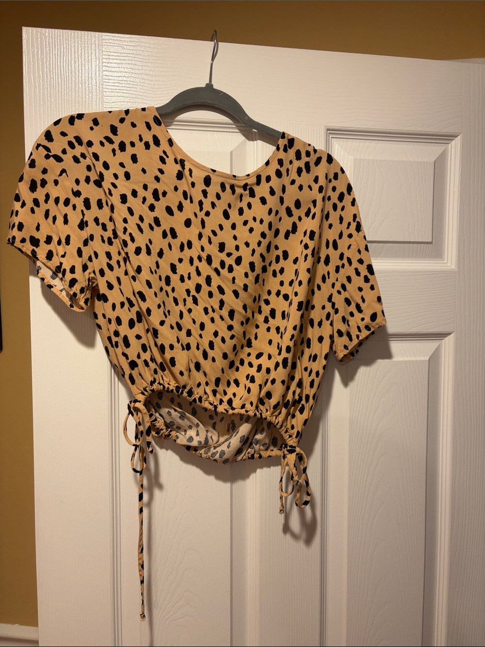 Forever 21 Tan and Black Spotted Drawstring Crop Top